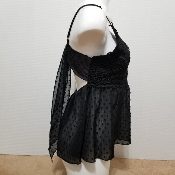 SHEIN top Large lingerie style babydoll swiss dot sheer crochet lace keyhole - Picture 4 of 14